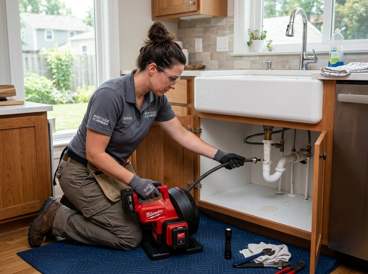 Drain Cleaning specialist working on residential plumbing in Lancaster, PA